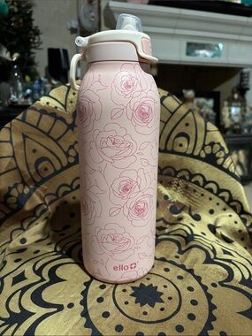 Ello Pink Rose Insulated Water Bottle with Flip-Top Lid
